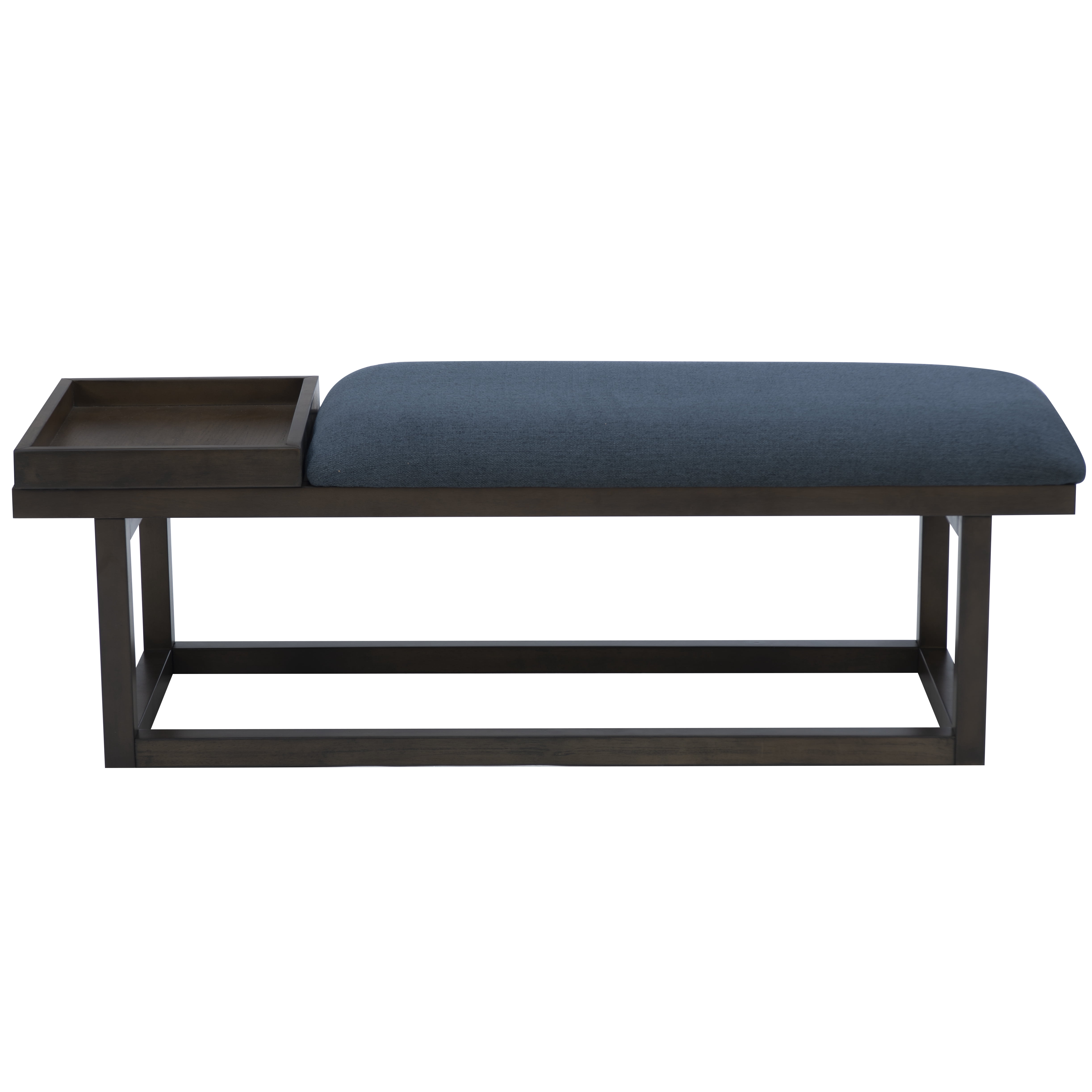 Powell Mickle Upholstered Bench with Built-In Tray, Brown/Navy