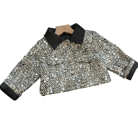 MXIEZI Baby Kids Sequins Outerwear 2-14 Years Little Girls Sequins Cotton Jacket Long Sleeve Winter Coat