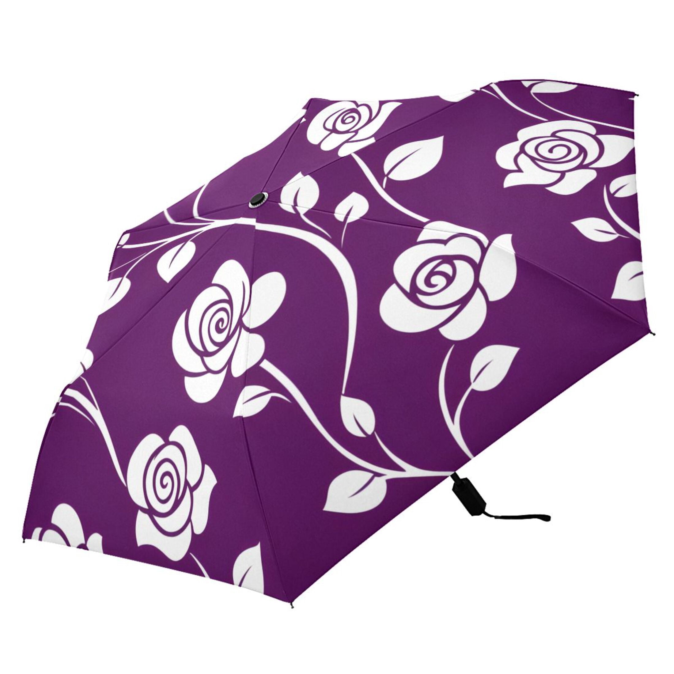 ALAZA Rose Flower Leaves UPF 50+ Compact Folding Umbrella for Rain Travel Umbrella Packable
