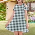 thumbnail image 2 of Girls 2025 Summer Dresses Cold Shoulder Plaid Dress Soft Fabric Comfortable Fit Perfect for Casual and Party Wear ,Sie:110, 2 of 7