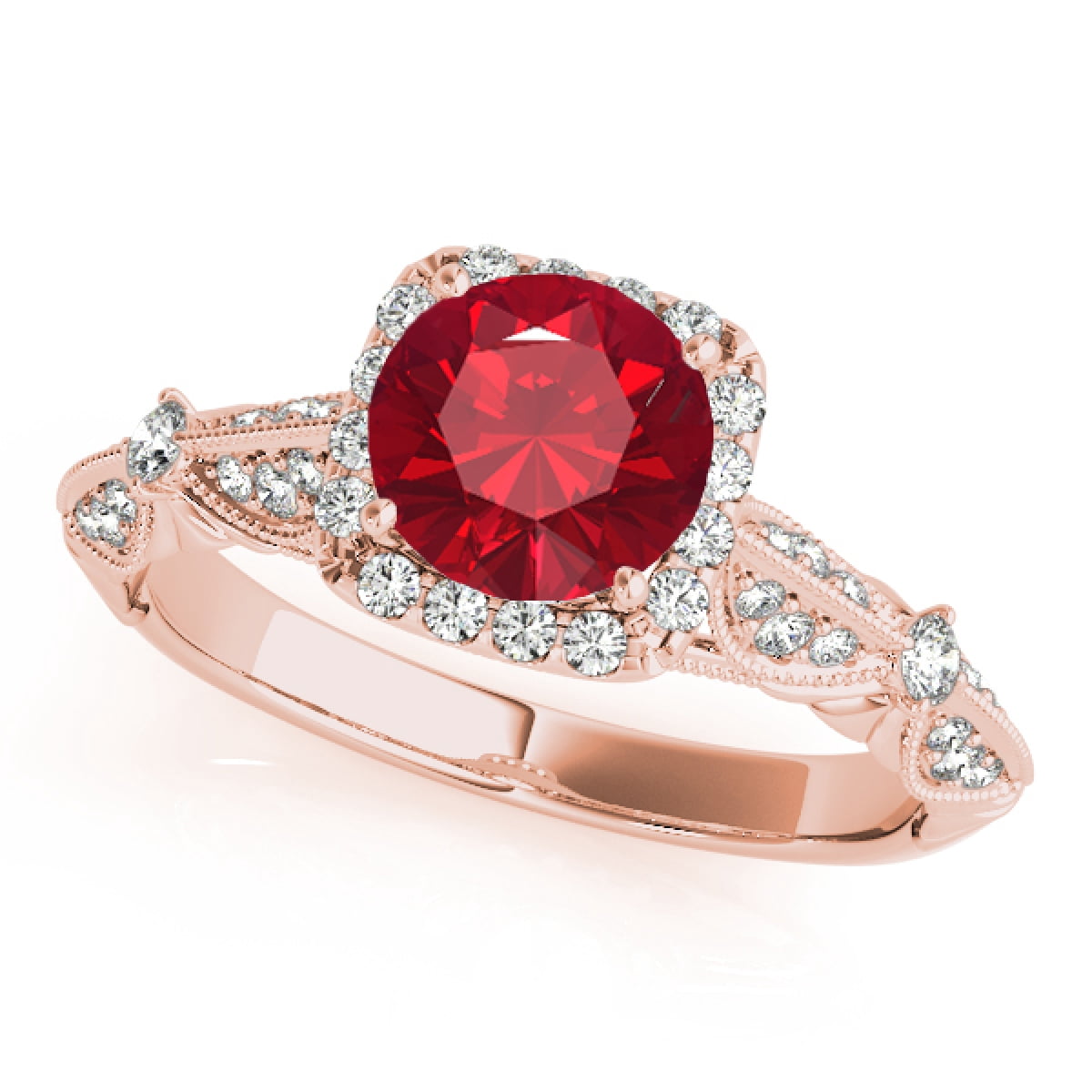 Aonejewelry - 1.15 Ct. Ttw Diamond And Created Ruby Ring In 14k Rose