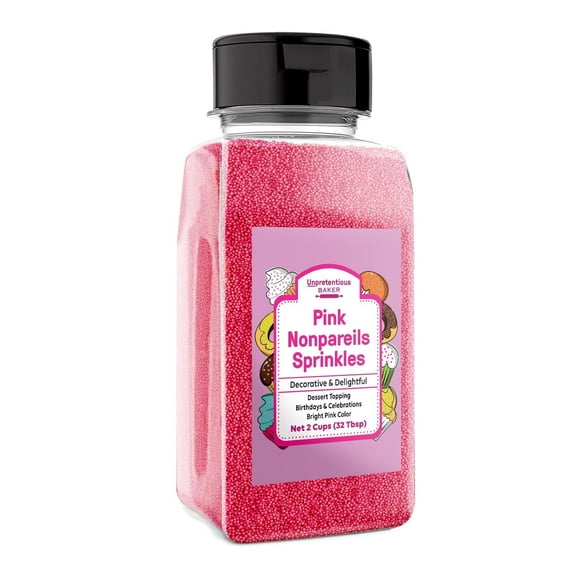Unpretentious Pink Nonpareils 1lb, Dessert Topping, Hot Pink Color