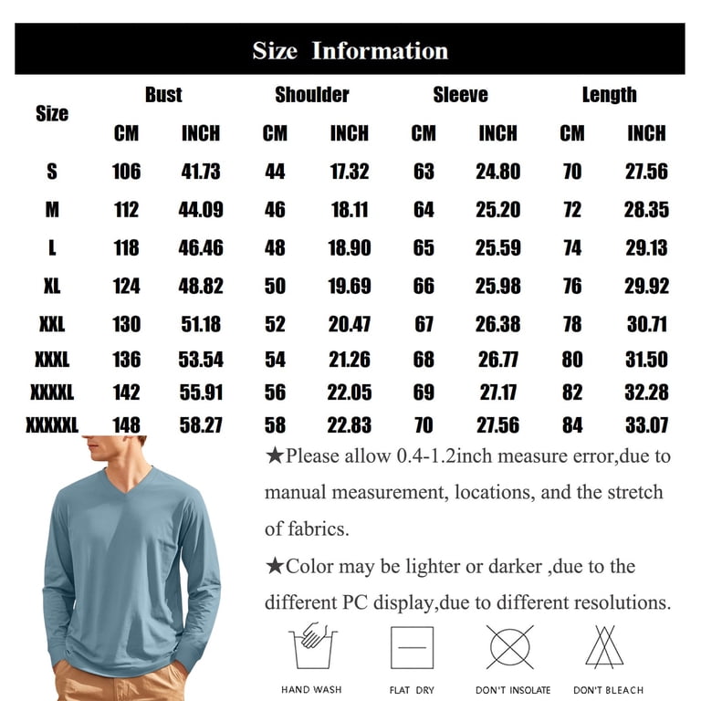 Men's V Neck Long Sleeve Casual T-Shirt Classic Basic Solid Tee