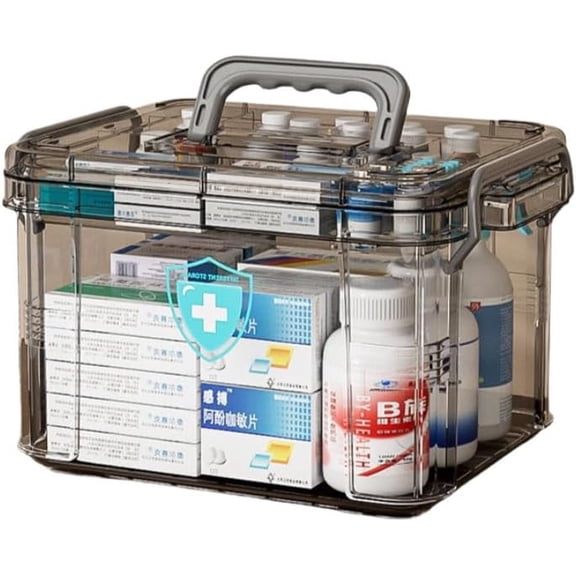 Lincordor Transparent Medicine Organizer with Removable Layers, Multi-Compartment First Aid Box, Food-Grade Portable Storage for Home, Travel, Bathroom Cabinet