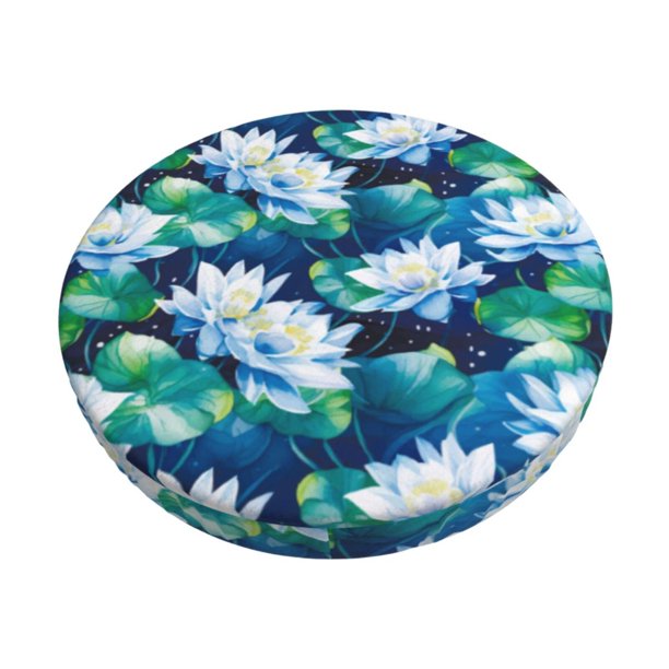 Disketp Blue Lotus Flower Funda Redonda para Taburete, Funda de Cojín para Silla de Bar Suave y Elástica-13 inch