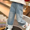 thumbnail image 4 of Generic Girls Lace Jeans Kids Casual Elastic Waist Denim Pants Toddler Cute Wide Leg Washed Jeans Vintage Pull On Trousers Streetwear, 4 of 7