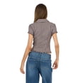 thumbnail image 4 of Forever 21 Women’s Collared Button Down Top with Ruffle Hem, Cinched Fit, Brown, XS, 4 of 6