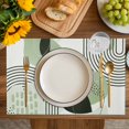 thumbnail image 4 of Boho Geometric Placemats Set of 8, Farmhouse Green Abstract Stripes Leaves Placemats for Dining Table, Place Mats for Kitchen Tabletop, Waterproof Wipeable Dining Table Mats Set, 4 of 9