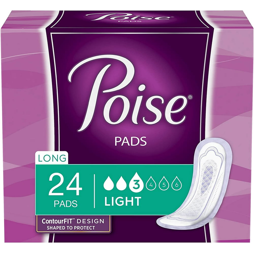 Poise Incontinence Pads for Women, Light Absorbency, Long Length, 96