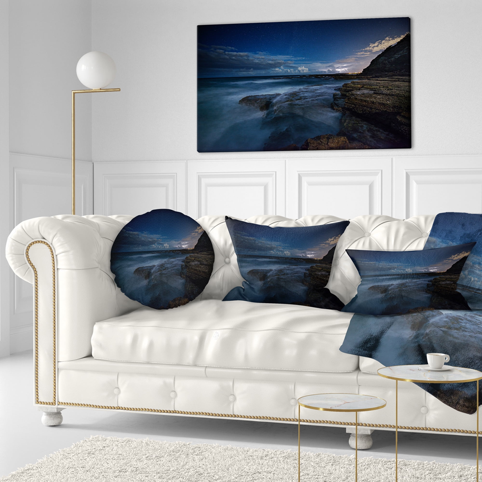 Designart 12" x 20" Blue Polyester Throw Pillow