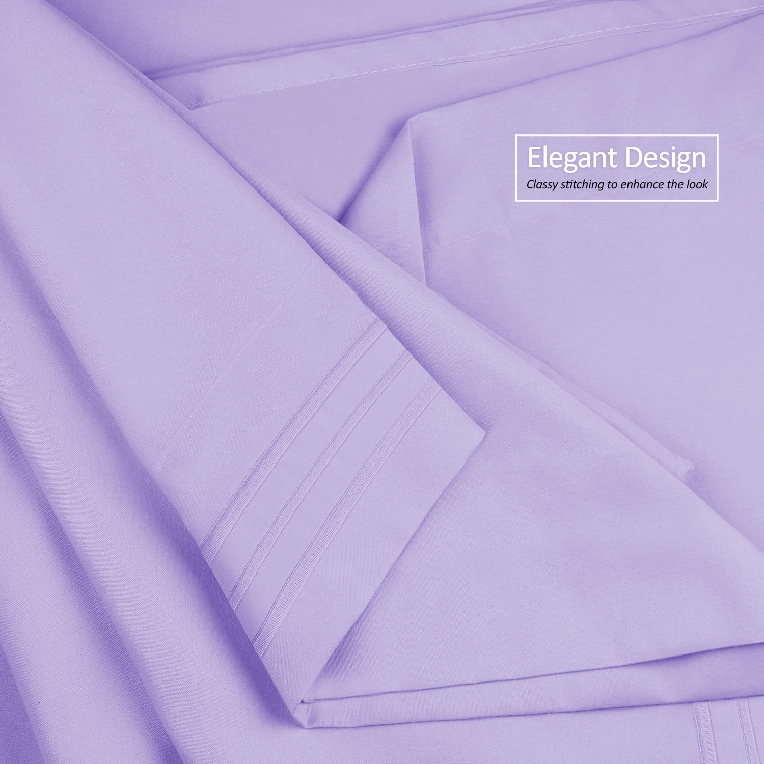 Clara Clark Premier 1800 Microfiber Collection 3-Line Bed Sheet Set, Full Size, Lavender