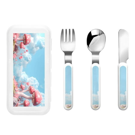 

Kdxio Cute Pink Mushrooms Toddler Utensils Set - Kids Silverware Set Set Kids Utensils Set with Case for Preschooler Children