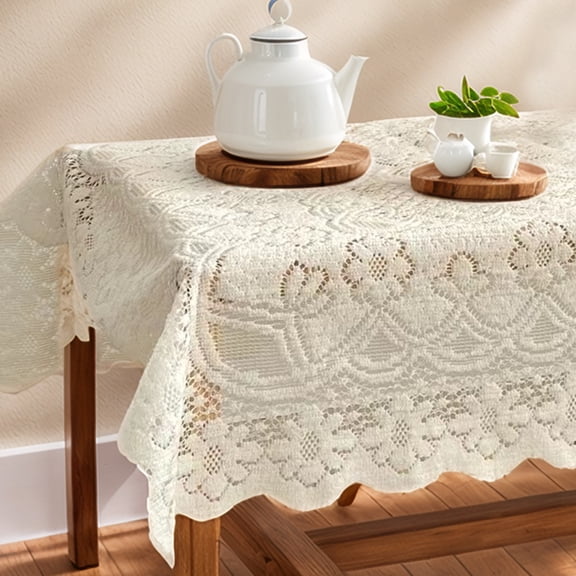Unique Bargains Lace Rectangle Tablecloths Floral Design 23.6"x23.6"