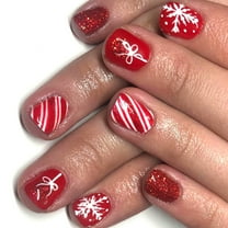 Holiday Glitters Pack of 24 Red Snowflake Art Short Square Tips Safe ABS Build for Christmas Celebration
