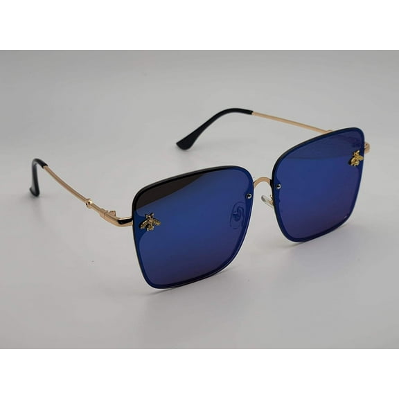 Blue Med Rectangle Unisex Luxury Sunglasses Vintage Punk Bright Blue