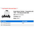 thumbnail image 2 of Brake Master Cylinder - Compatible with 1987 - 1993 Mazda B2600 4WD 1988 1989 1990 1991 1992, 2 of 2