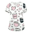 thumbnail image 2 of Valentine's Day Scrubs Top for Women Cute Love Heart Printed V-Neck Short Sleeve Scrub Top Valentine's Day Nurse Uniforms Workwear Tops with Pockets, 2 of 6