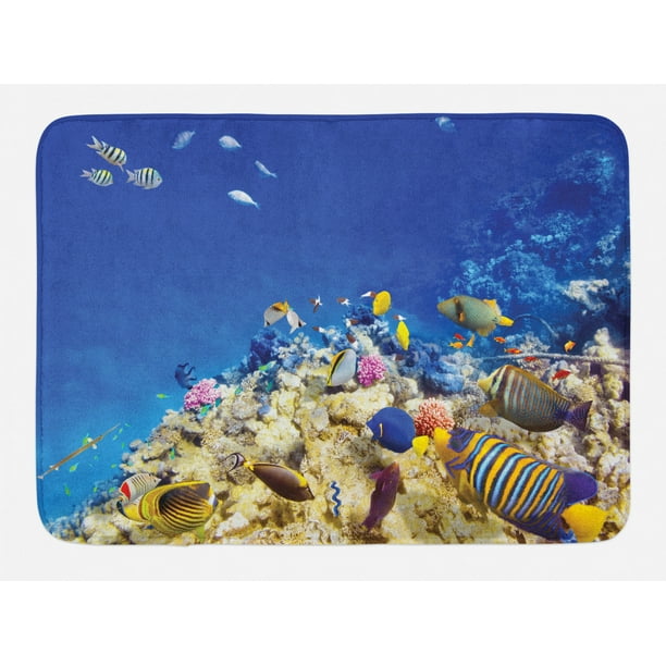 Ocean Bath Mat, Underwater Life Wilderness Caribbean Ocean Vacation in ...
