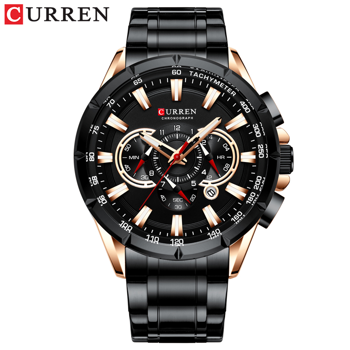 CURREN 8363 Watch for Male Men Quartz Man Wristwatch Watches with Stainless Steel Strap Band Three Sub-Dials Second Minute Microsecond Chronograph Date Calendar Indicator Waterproof Luminous Hands Wea - image 2 of 7