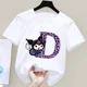 thumbnail image 3 of Camiseta de manga corta de verano para niños de Sanrio con letras de la A a la Z de Kuromi Anime, ropa suave con forma de corazón para niñas, regalo de cumpleaños kawaii, 3 of 5