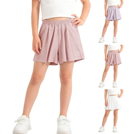 WAVSUF Active Shorts for Girls Wide Leg Silk Cool Elastic Waist Summer Sports Breathable Shorts White