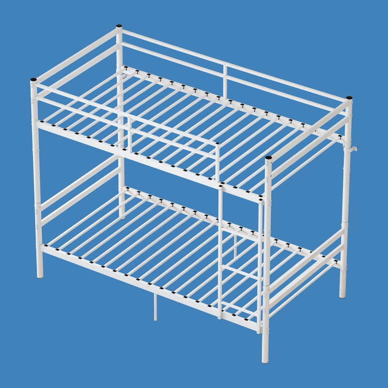 Twin Over Twin Metal Bunk Bed, Heavy Duty Bunk Bed for Kids, Teens & Adults, Convertible into 2 Twin Beds, 11.42" High Guardrails, Built-In Ladder, Under-Bed Storage, Easy Assembly