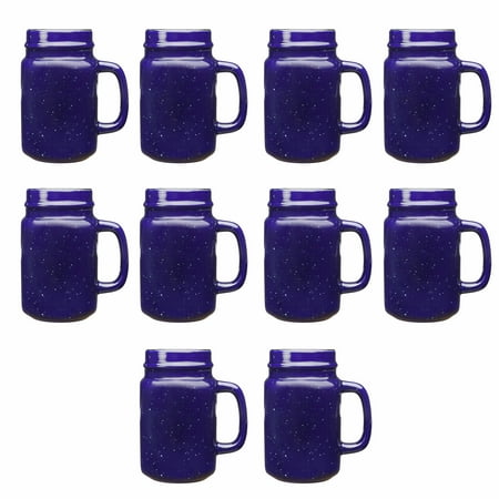

10 Savannah Speckle Ceramic Mason Jars Set 16 oz.- Stoneware C-handle Durable - Cobalt Blue
