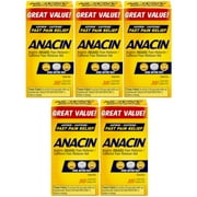5 Pack Anacin Fast Pain Relief Aspirin & Caffeine Pain Reliever 300 Tablets Each