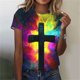 thumbnail image 4 of Tops de Ajuste Suelto para las Mujeres Sudadera Casual Impresa Manga Corta Cuello Redondo Superior, Poliéster, 4 of 5