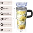 thumbnail image 3 of Sunflower 20oz Stainless Steel Tumbler with Handle and Straw – Insulated Travel Cup with Sliding Lid, 360° Full Wrap Printed Mug for Home, Outdoor & Sports Use, Foral, 3 of 6