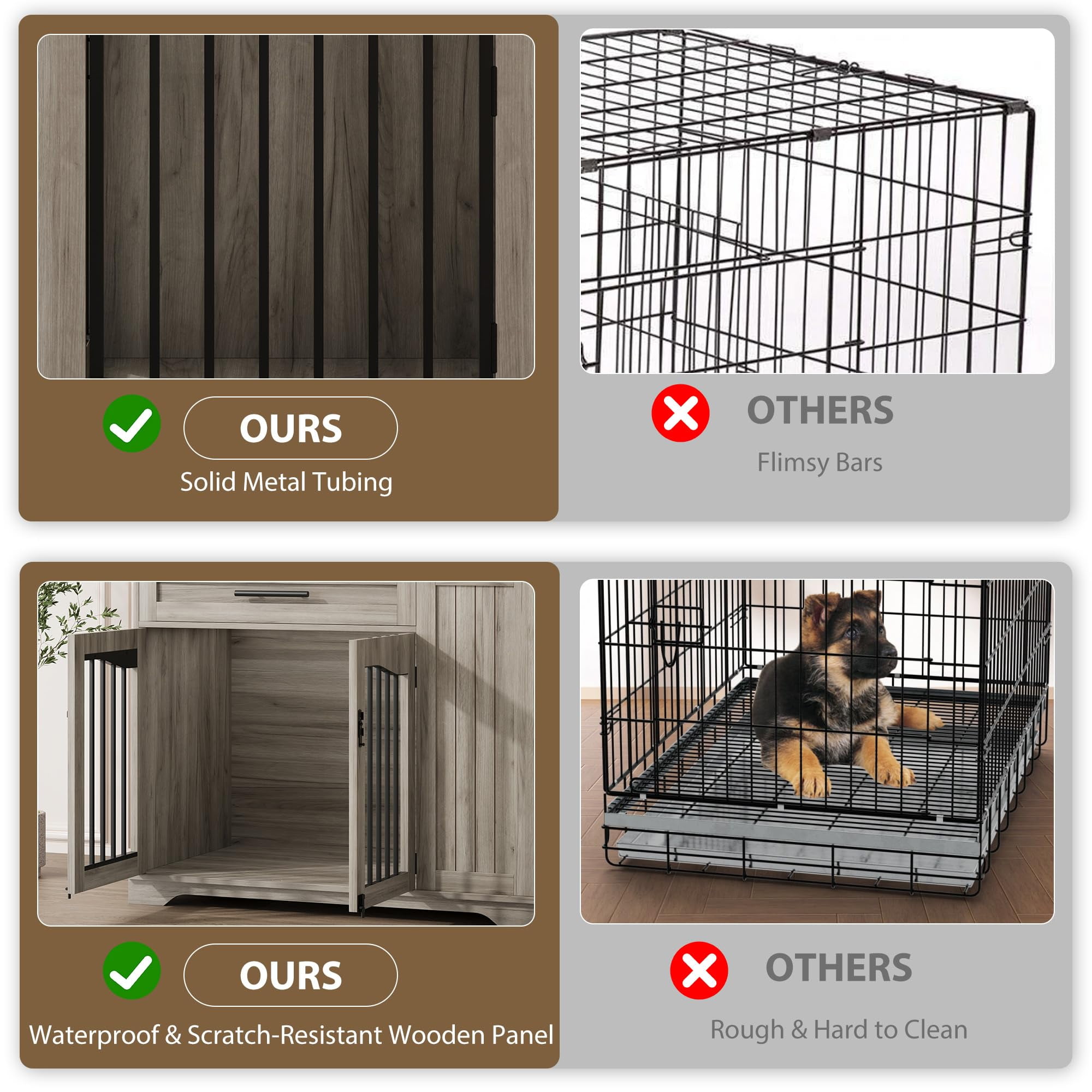 Danolapsi Furniture Style Dog Crate for Large Dogs, 44 Inch Heavy Duty Wooden Dog Kennel Furniture with Drawer & Side Storage and Bulit-in Feeding Station