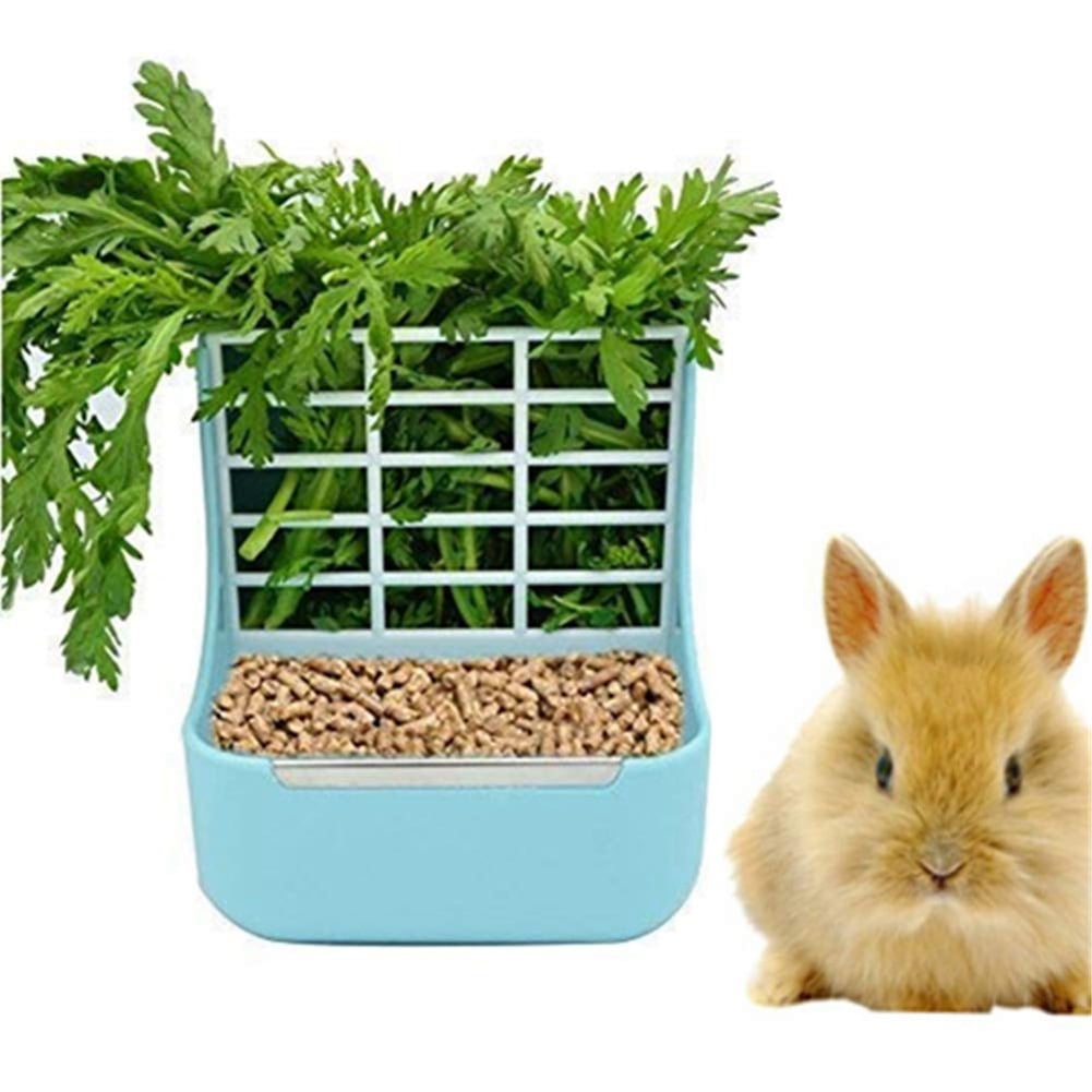 Visland 2 in 1 Rabbit Feeder Bunny Guinea Pig Feeder Food Bin Feeder and Food Feeder Bowls Manger Rack for Rabbit Guinea Pig Chinchilla