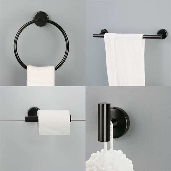 Cfowner 6 Piece Wall Mount Towel Rack Set, Bathroom Stainless Steel Set, Wall Mounted Robe Hook for Home & Office, Matte Black