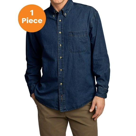 Port & Company Men Long Sleeve Value Denim Shirt, Ink Blue*, XS, Mens Casual Button Down Shirts