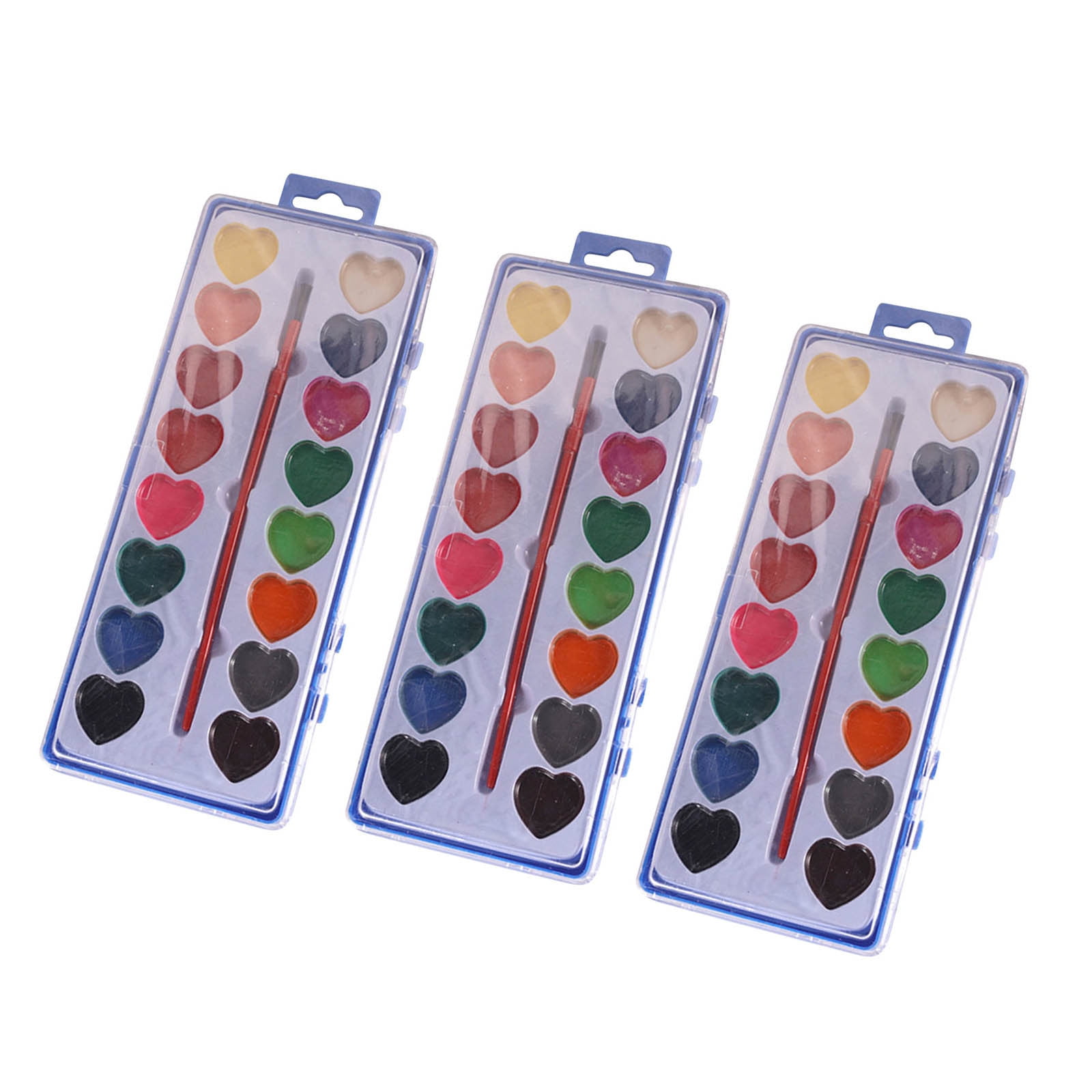 Fufafayo 3Pcs Children'sWatercolor Painting Set 16 Colors Heart-Shaped Palettes, Solid Pigment Powder Art Supplies, ft Kit for Beginners, Waterproof Painting Pen Included for Study Home Classroom