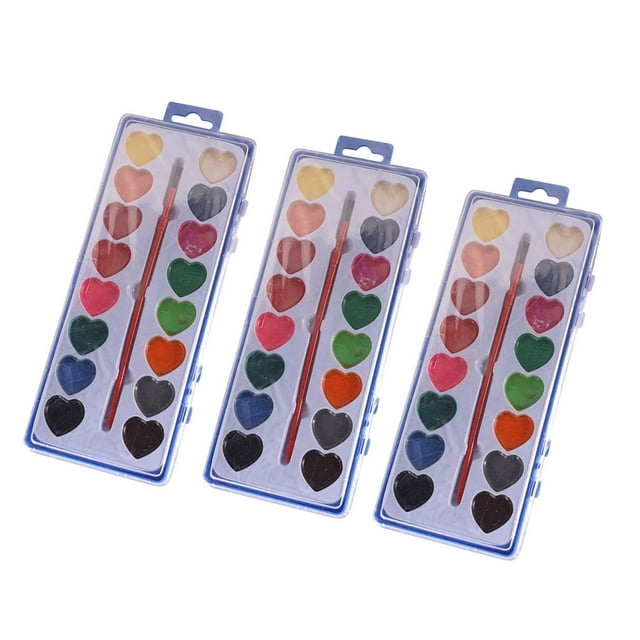 Juego de Acuarela para Niños, Caja de 16 Cuadrados con Forma de Corazón y Pigmento Sólido En Polvo.