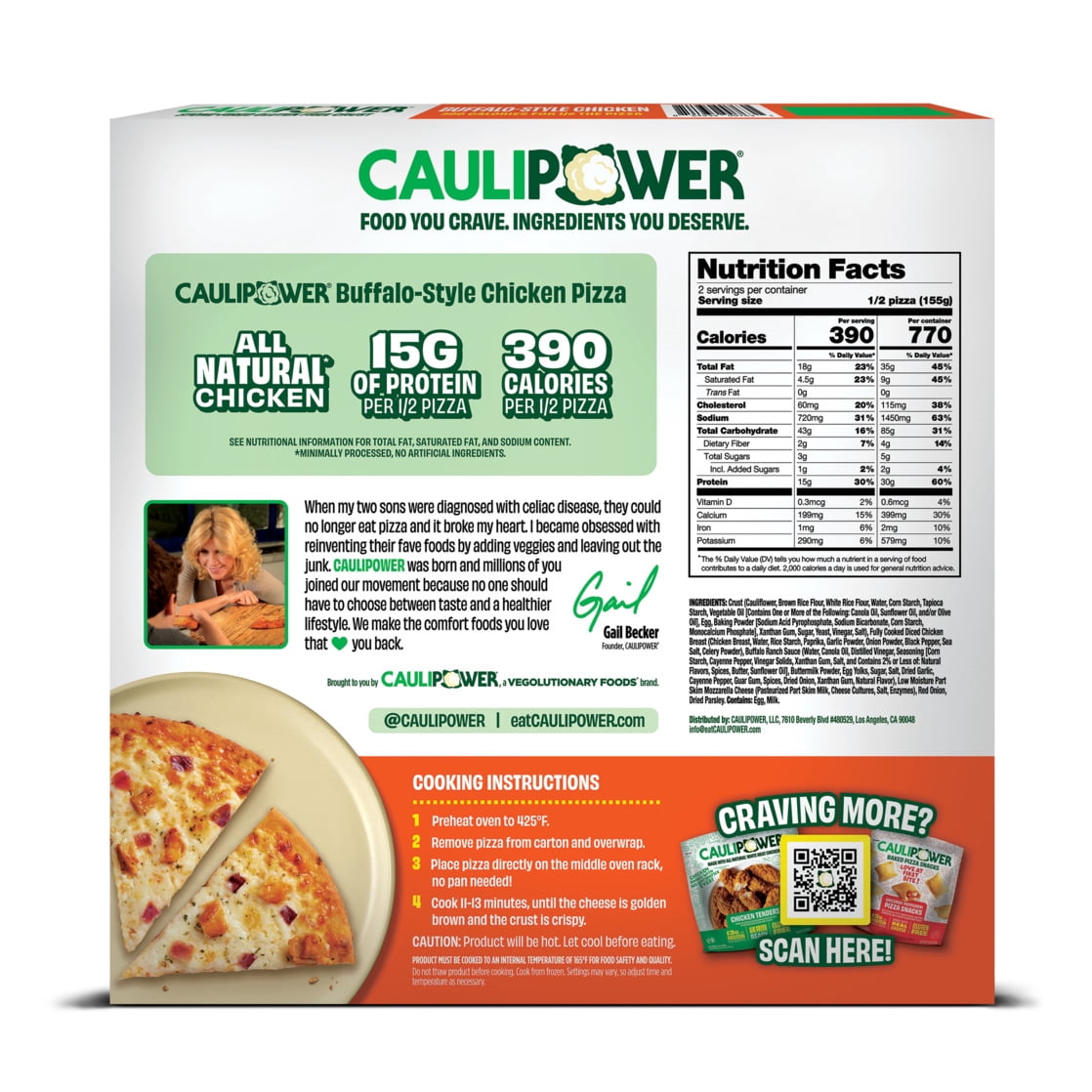 Caulipower Stone-Fired Cauliflower Crust Buffalo-Style Chicken Pizza, 10.9 oz, Frozen, Gluten-Free