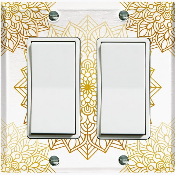 Metal Light Switch Plate Cover Mandala Yellow Flower Tile Pattern MDL098