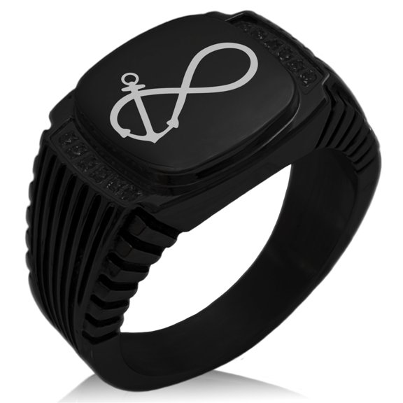 Stainless Steel Infinity Nautical Anchor CZ Ribbed Needle Stripe Pattern Biker Style Polished Ring