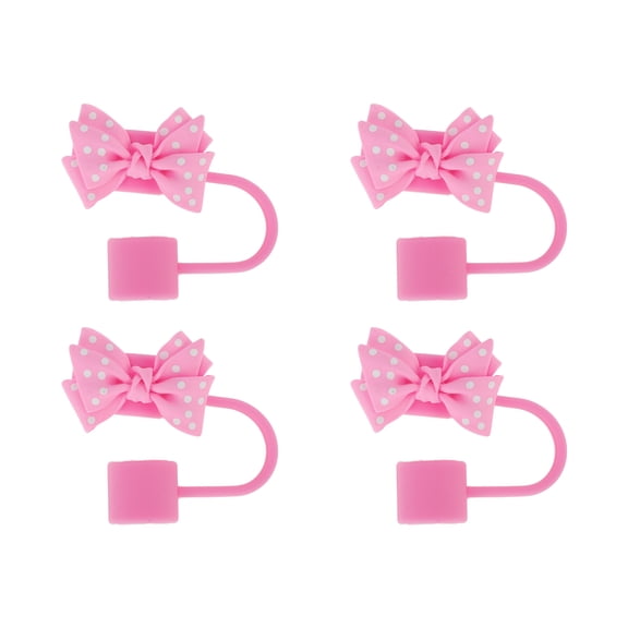 Unique Bargains 4 Pcs Spotted Butterfly Straw Cover Cap for Office Pink Silicone