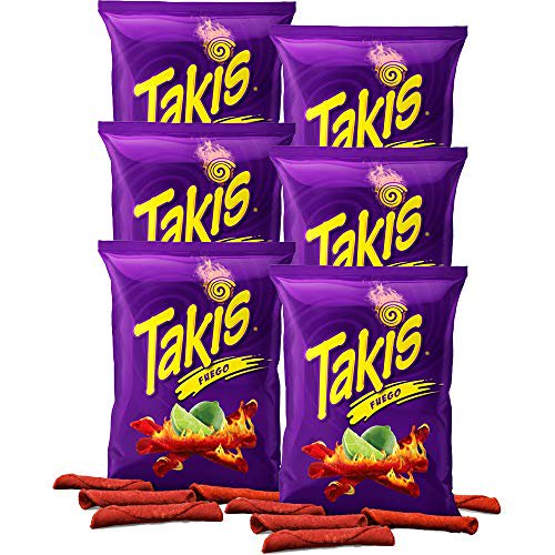 Takis Fuego Hot Chili Pepper & Lime Tortilla Chips, 4oz Bag (6Pack)