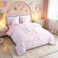thumbnail image 2 of meiyoeat Pastel Floral Letter L Print Twin Bedding for Boys Girls, Spring Monogram Bedding Comforter Set, Pink Reversible, 7 Pieces, 2 of 6