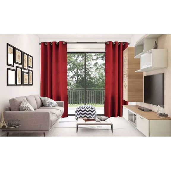2 PANEL MIRA SOLID BURGUNDY SEMI SHEER WINDOW FAUX SILK ANTIQUE BRONZE GROMMETS CURTAIN DRAPES 55 WIDE X 84" LENGTH