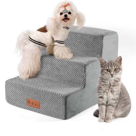 MOONORAH Dog Stairs for Small Dogs 13.8 H 3-Step Dog Steps for High Bed Pet Steps for Small Dogs and Cats Dog Stairs Ramp for High Density Foam Grey