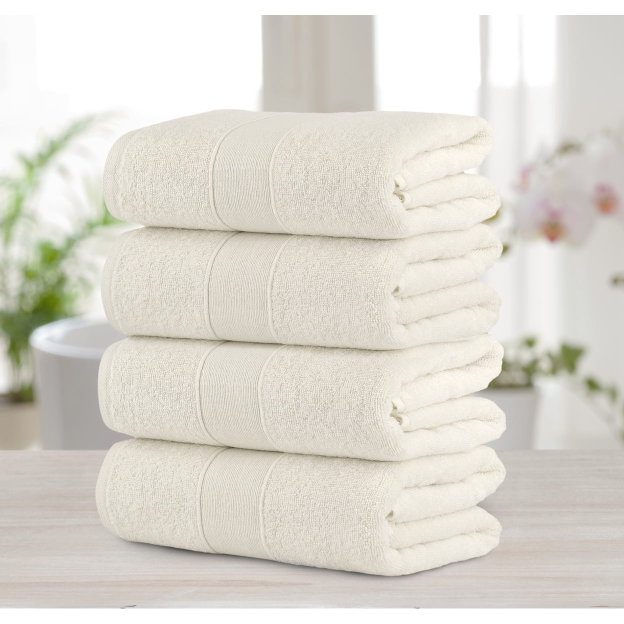 Chic Home Luxurious 4-Piece 100% Pure Turkish Cotton Bath Towels 30" x 54" Dobby Border Design
