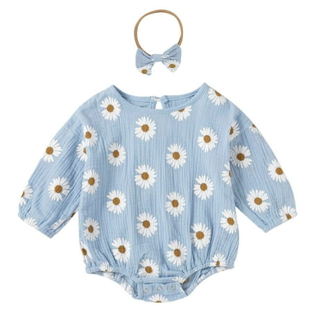

U·nikaka Newborn Baby Girl Clothes Sweatshirt Rompers Linen Long Sleeve Bodysuit Oversized With Headband Outfits 2PCS