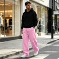 thumbnail image 7 of Men's Baggy Sweatpants Wide Leg Lounge Cotton Casual Jogging Pants With Pockets | High Waist Drawstring,Open Bottom,Workout Athletic Outfits Pink M, 7 of 7