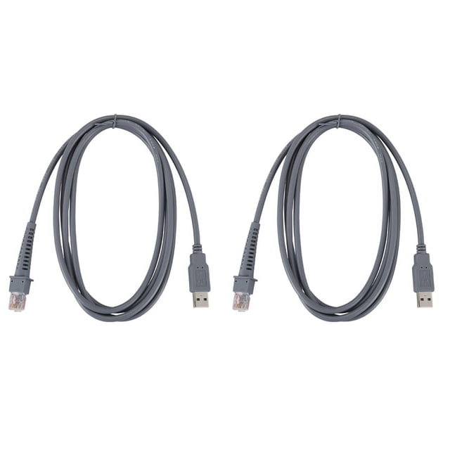 2 x USB A Male to RJ45 Cable 7Ft 2M Barcode Scanner LS4278 LS2208 2208AP,2 x bar code scanner serial cable,gray