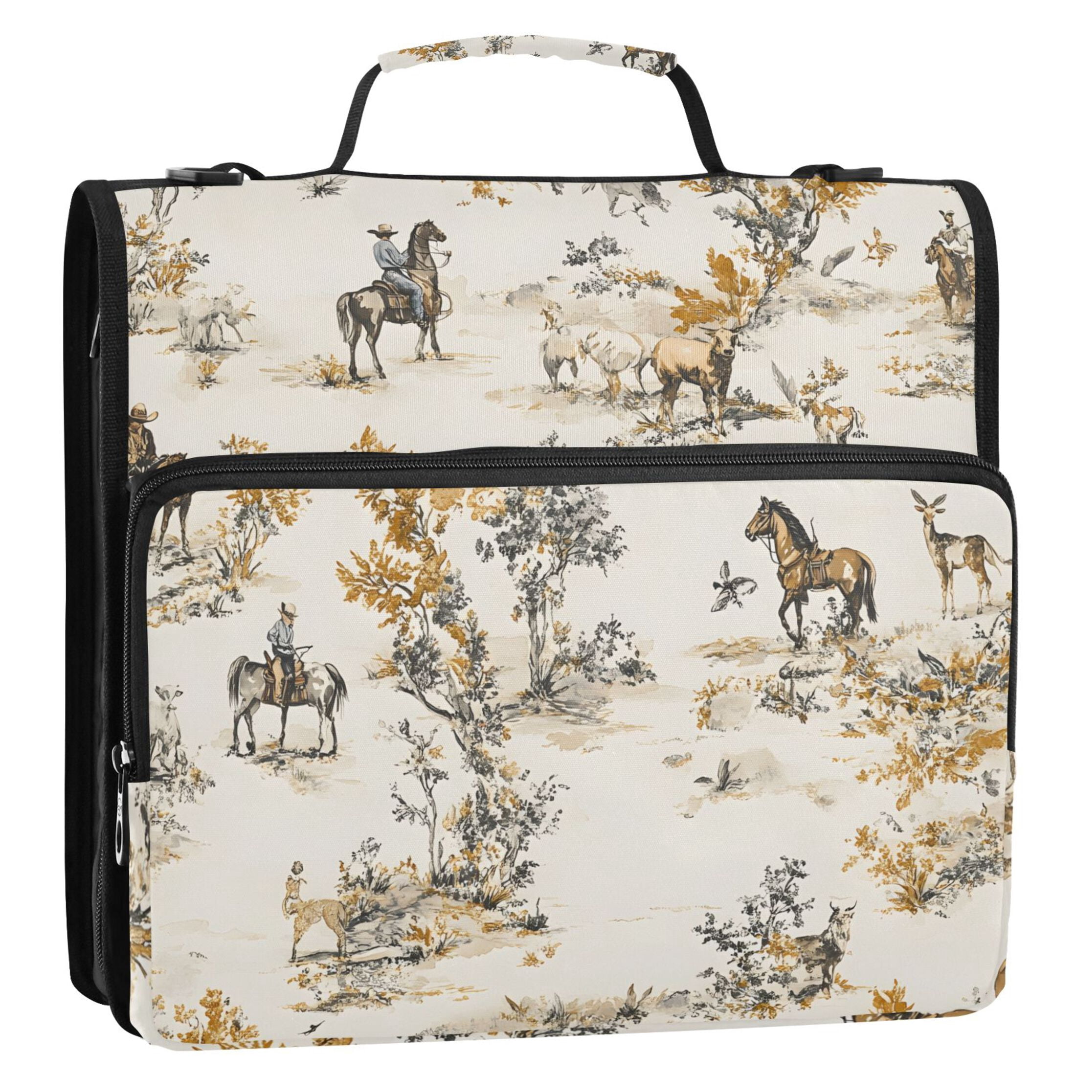 ALAZA Zipper Binder Horses Pattern 3 Ring Trapper Keeper File Folder Organizer Bag