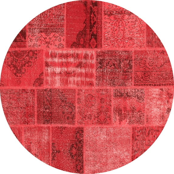 Ahgly Company Indoor Round Patchwork Red Transitional Area Rugs, 8' Round